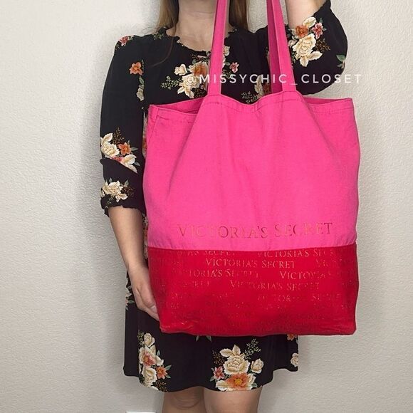 Victoria’s Secret Pink Red Metallic Large Tote - Picture 3 of 12